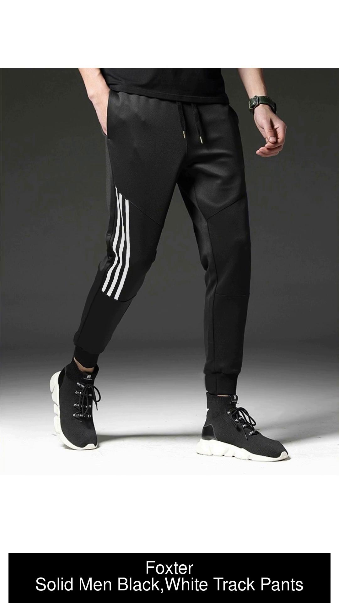 Mens Gym Track Pants Regular Fit Joggers 560 With Side PanelBlackWhite