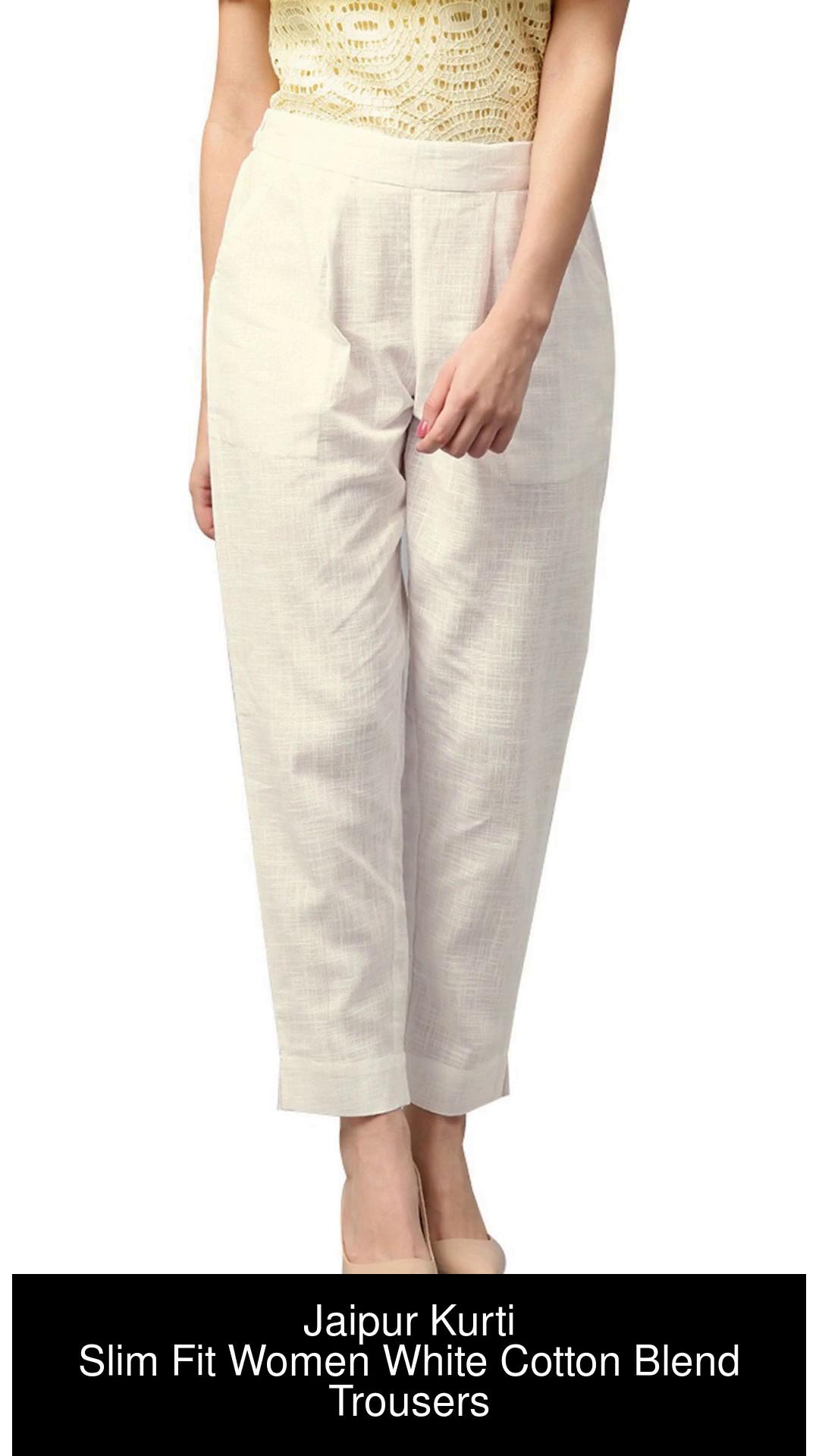 Jaipur Kurti Slim Fit Women White Trousers - Buy Jaipur Kurti Slim Fit Women  White Trousers Online at Best Prices in India