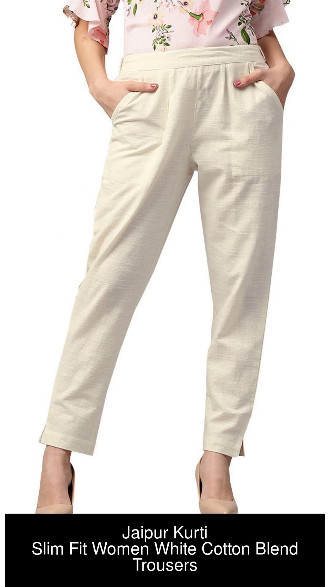 Buy online Off White Cotton Narrow Pant for women at best price at bibain   BOTTOMW18184SS22OWHT