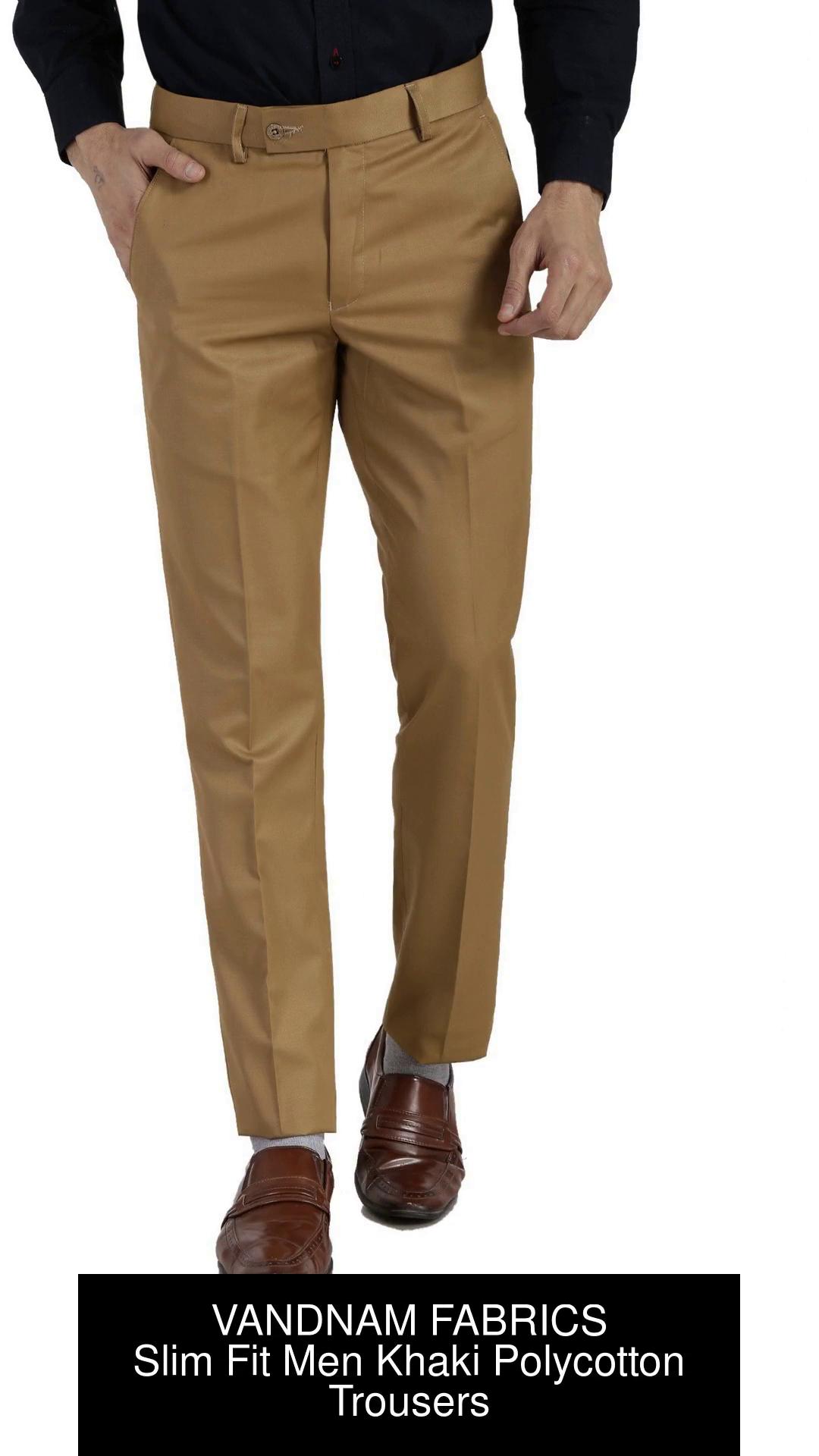Hancock Men Khaki Solids Pure Cotton Slim Fit Formal Trouser