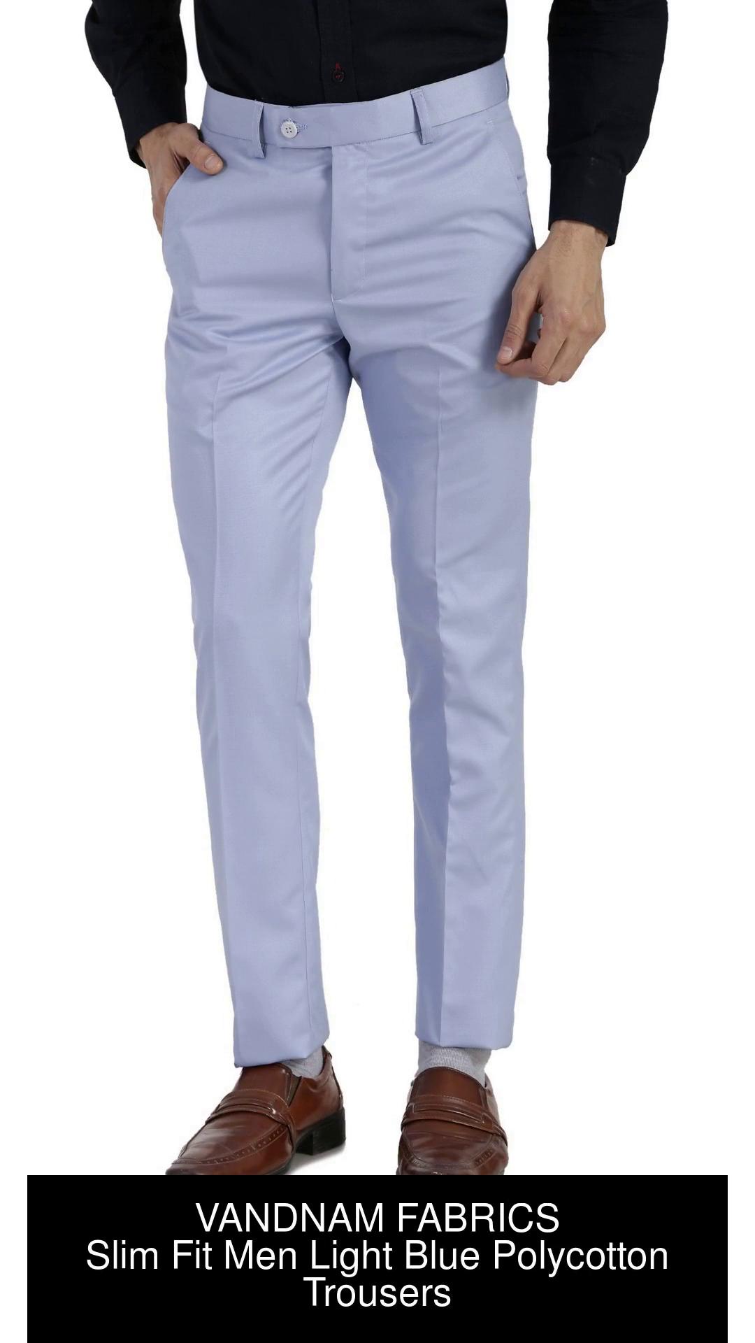 Regular Plain Mens Light Blue Formal Trouser