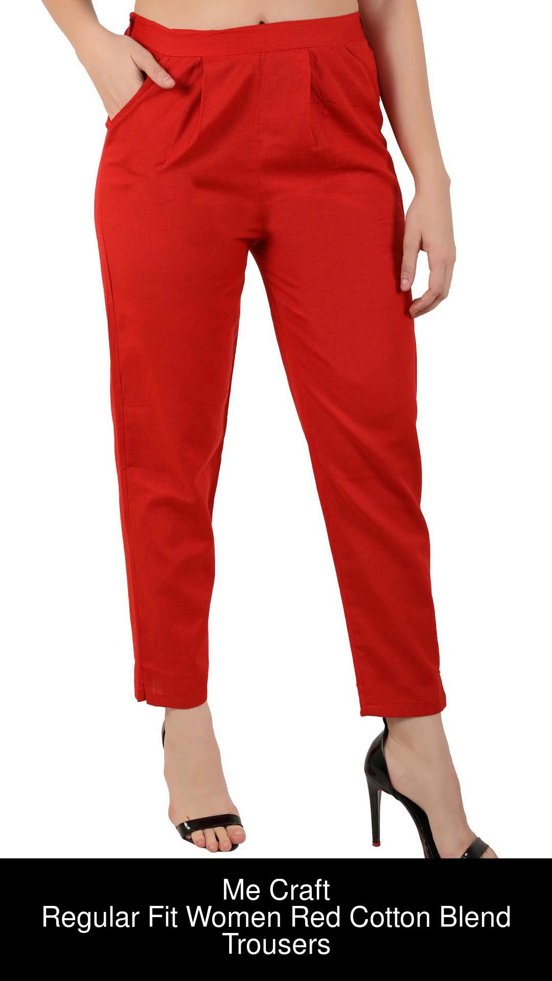 Buy Round Off RED Cotton TrouserPant Large at Amazonin