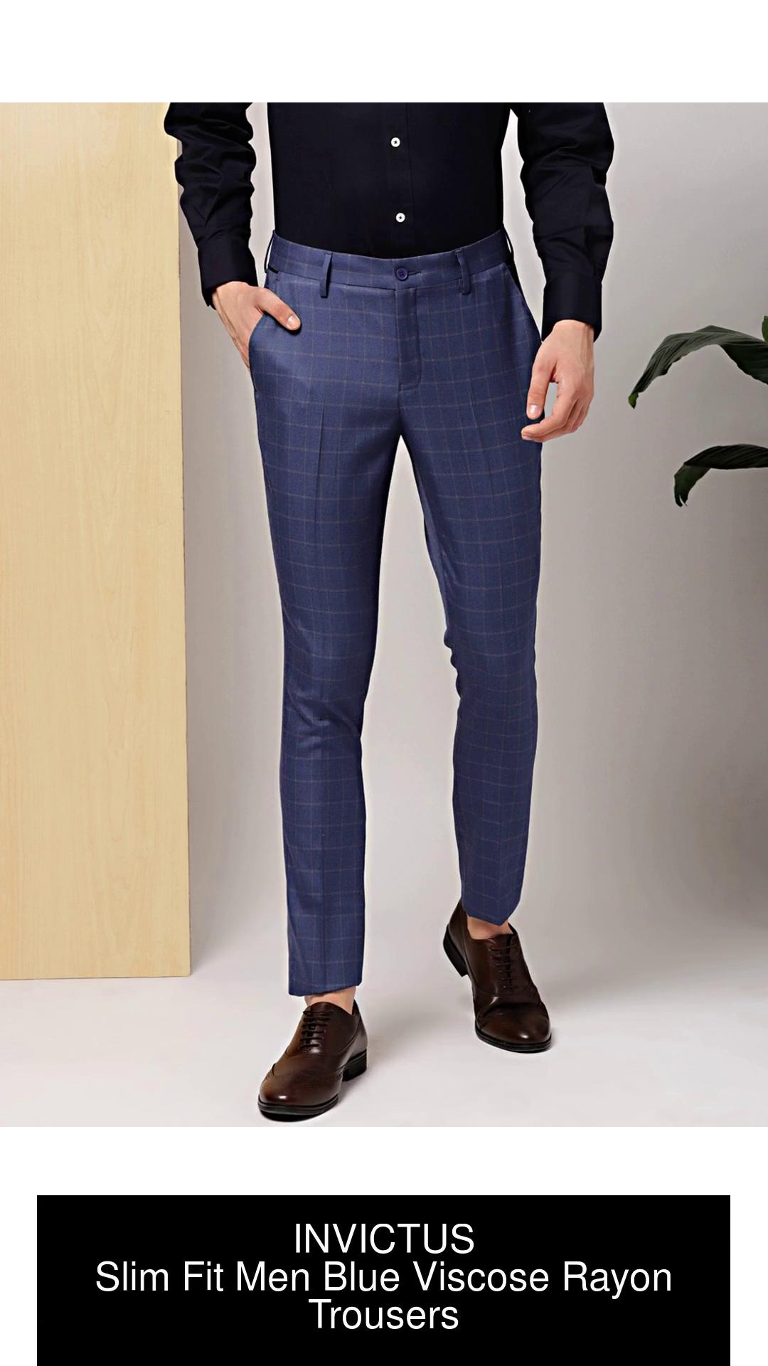 50 OFF on INVICTUS Men Blue  Black Slim Fit Checked Trousers on Myntra   PaisaWapascom