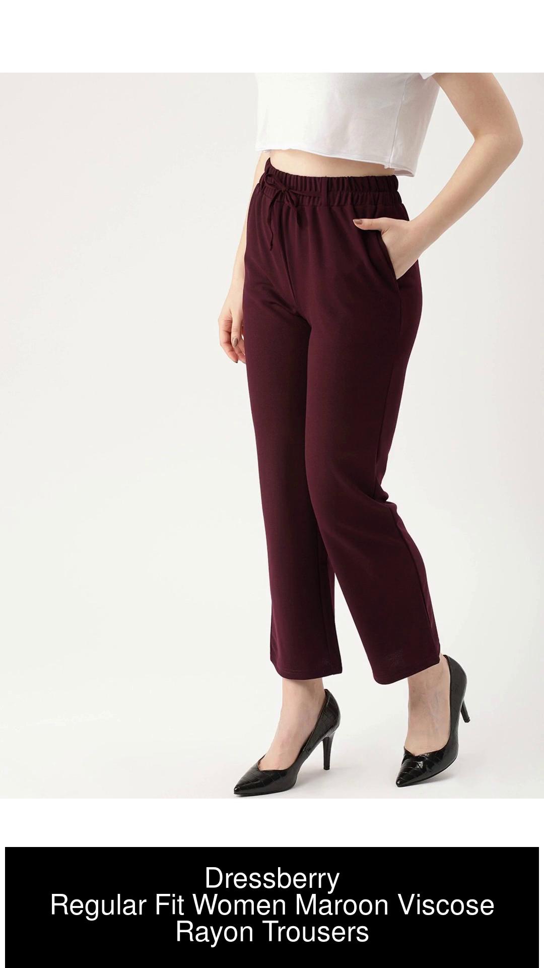 Buy DressBerry Women Burgundy Regular Fit Solid Regular Cropped Mid Rise  Trousers - Trousers for Women 10440608