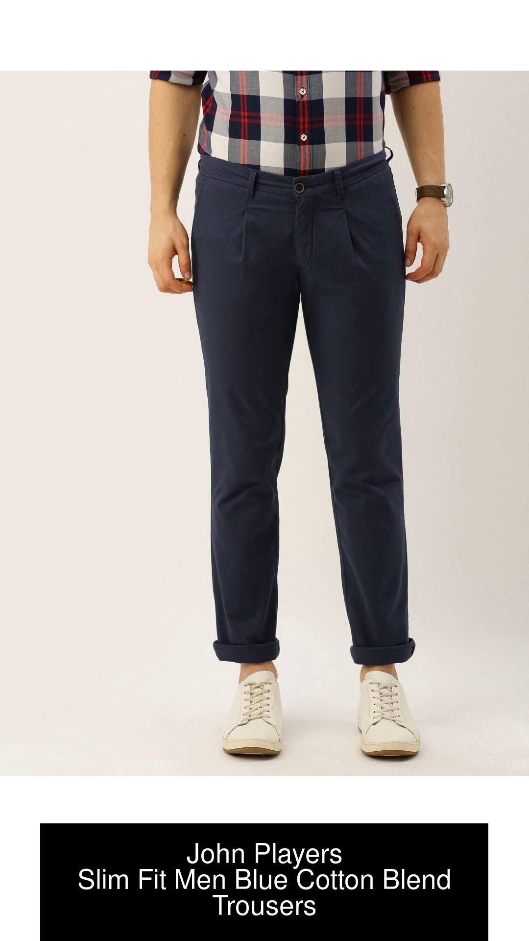 Buy Men Navy Blue Skinny Fit Solid Regular Trousers online  Looksgudin