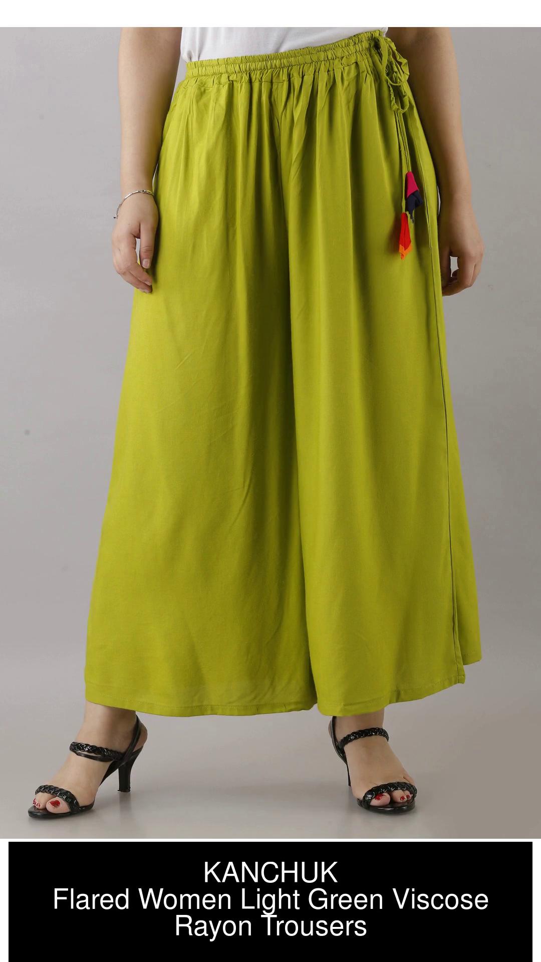 Flared Viscose Pants - Lime green - Ladies