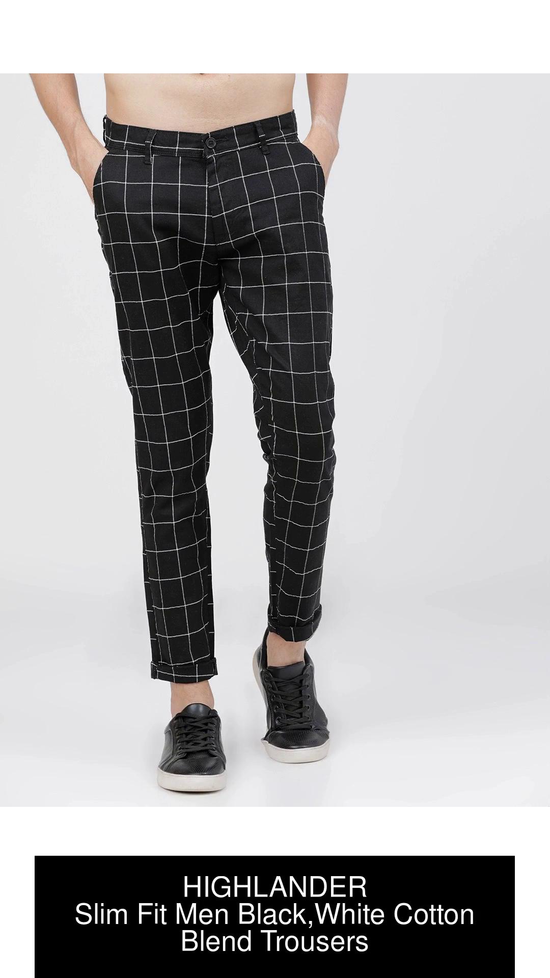 Buy Men Black  White Slim Fit Checked Regular Trousers online  Looksgudin