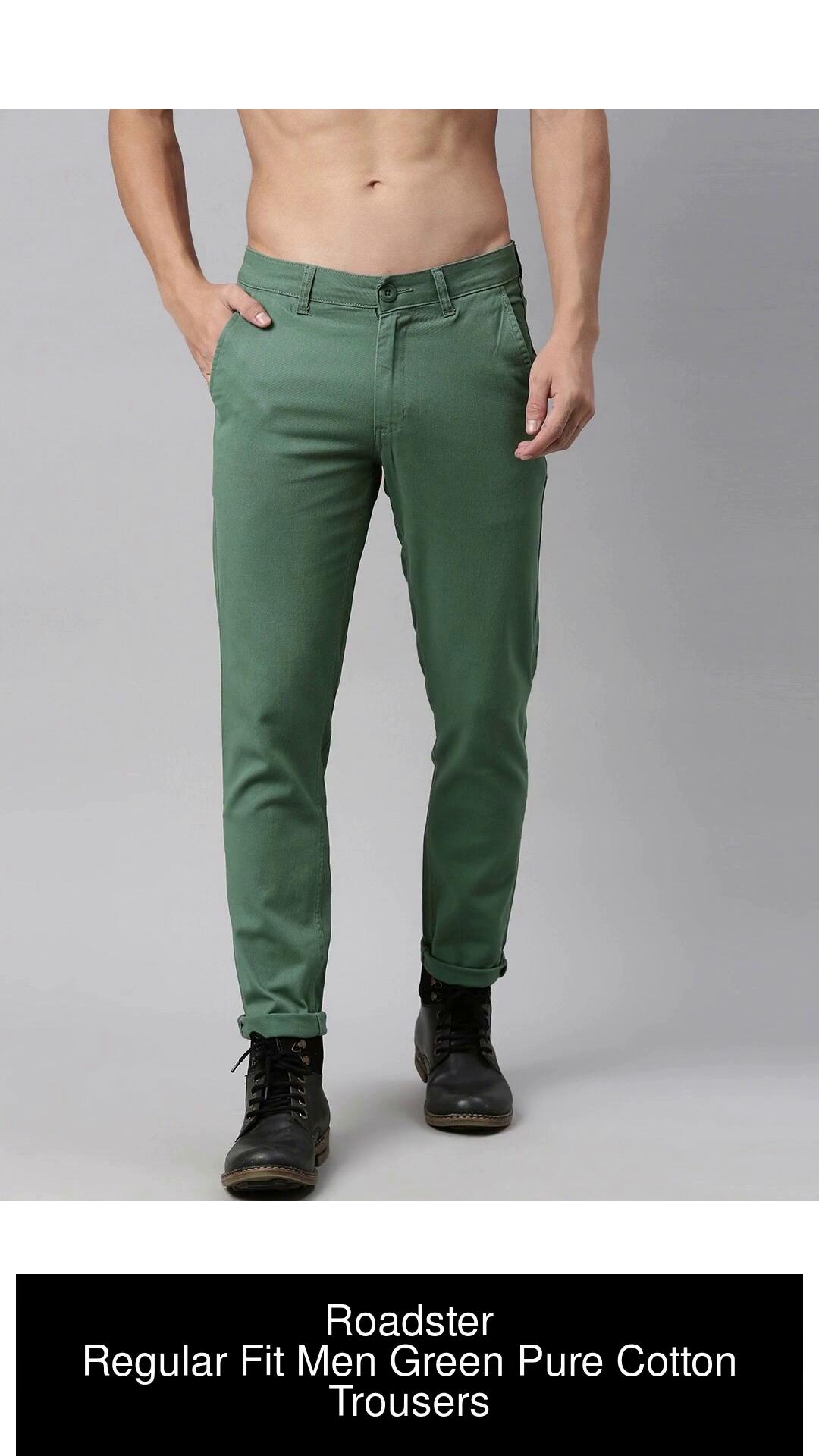 Buy Roadster Men Green Pure Cotton Joggers - Trousers for Men 1923646