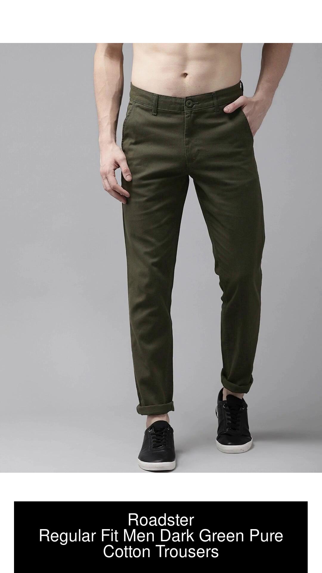Buy COLOR PLUS Green Solid Cotton Poly Spandex Regular Fit Mens Casual  Trousers  Shoppers Stop