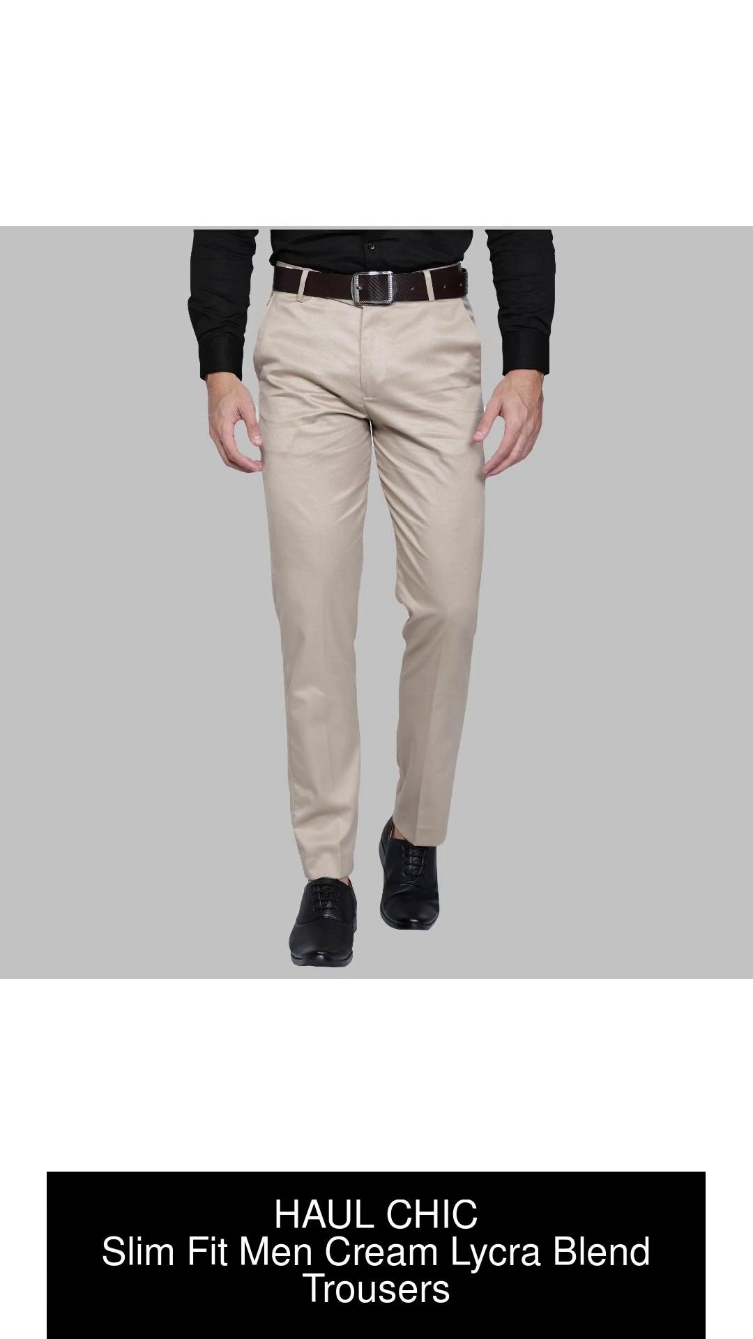 Poly Viscose Men Cream Trouser Flat Trousers Formal Wear