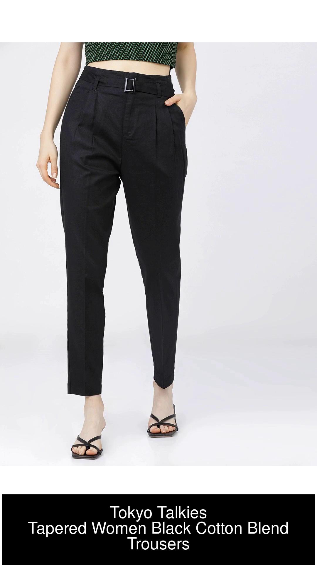 Straight Women Blue Relaxed Tapered Fit Solid Pure Cotton Peg Trousers