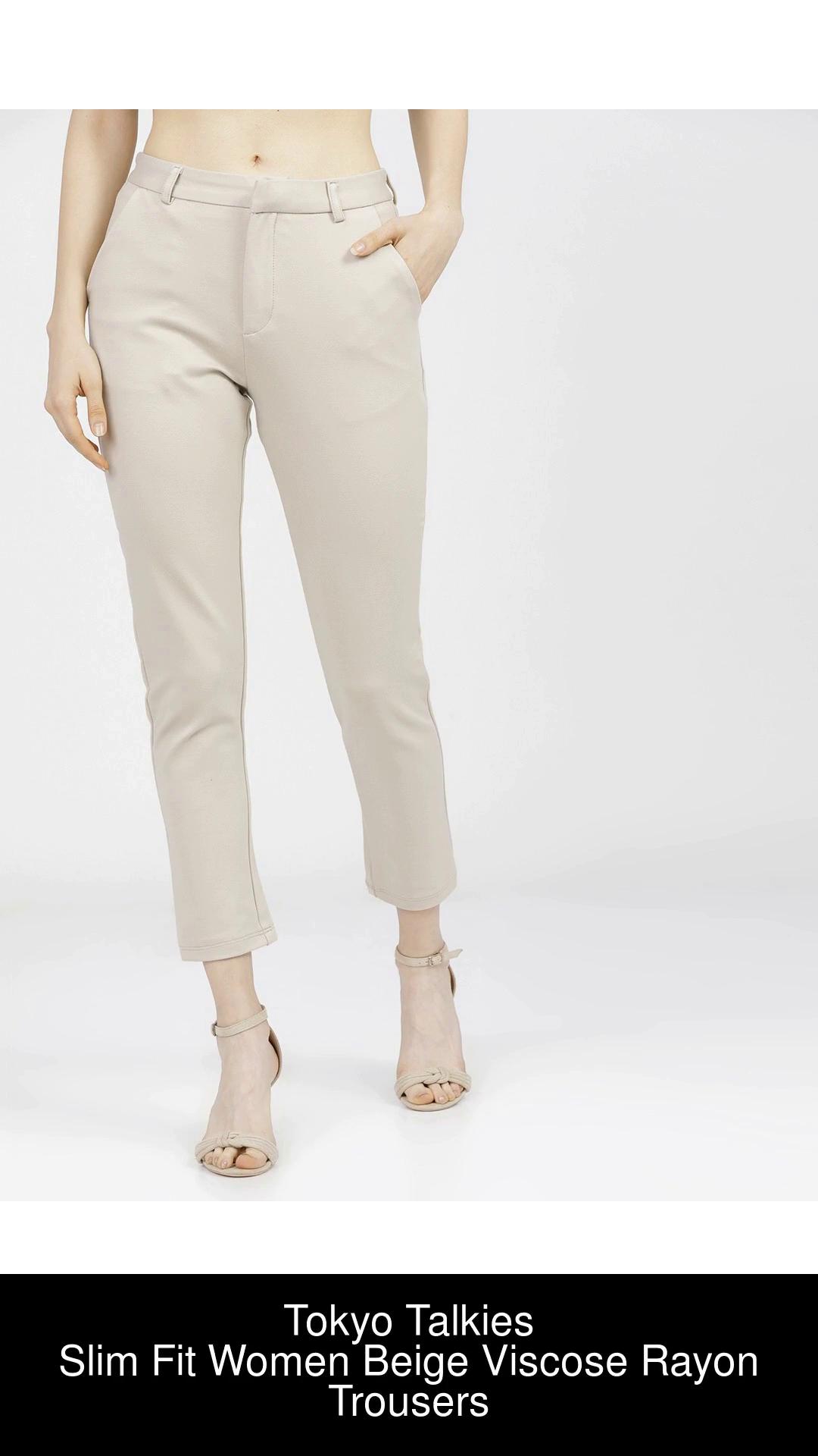 Buy Tokyo Talkies Beige Straight Fit Trouser for Women Online at