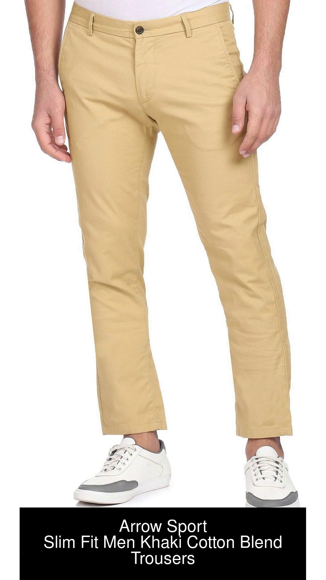 Buy ARROW SPORT Khaki Structured Cotton Blend Slim Fit Mens Trousers   Shoppers Stop