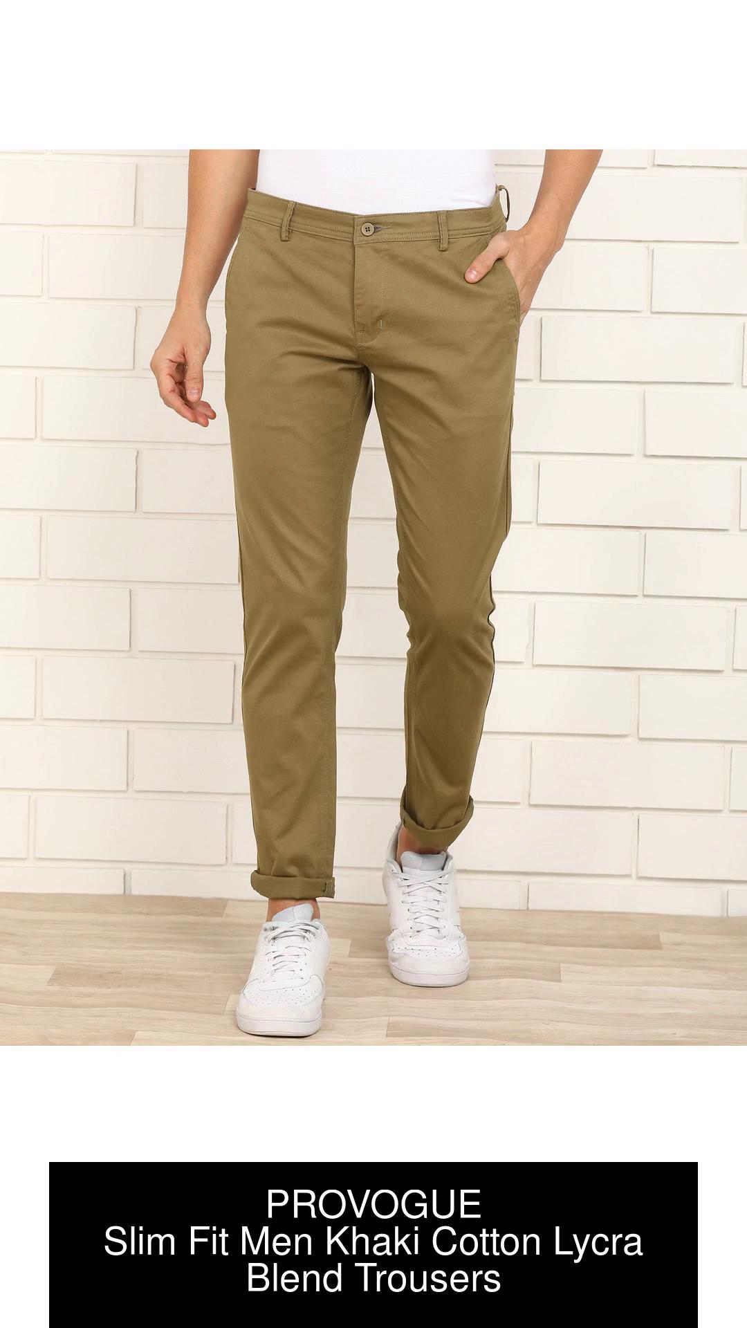 Mens Dark Khaki Cotton Regular Fit Casual Chinos Trousers Stretch  Urbano  Fashion