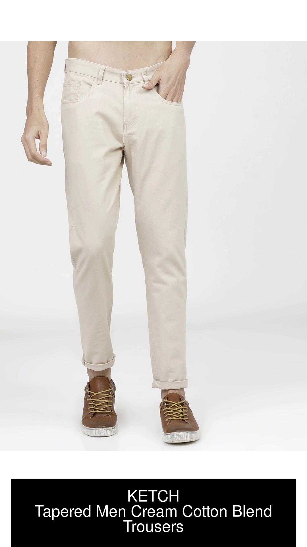 Mens Cream Slim Tapered Fit Trousers