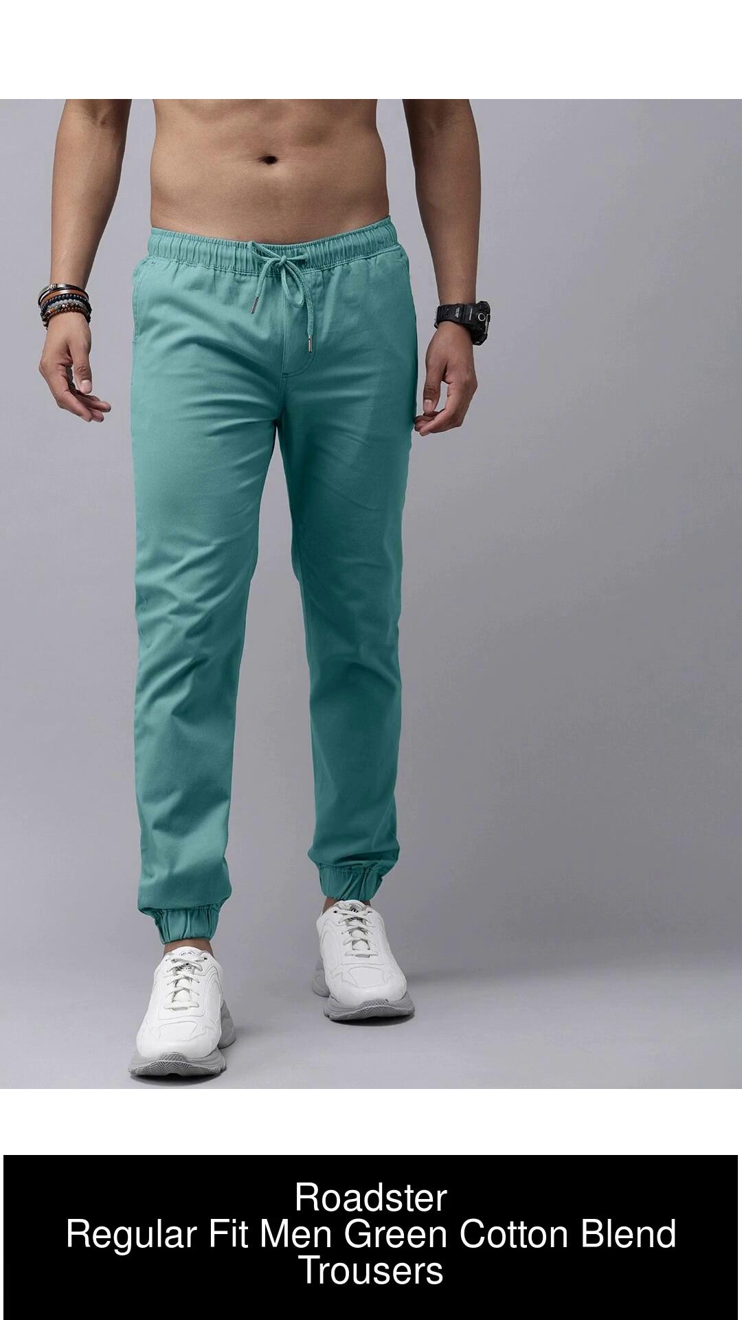 Buy Roadster Men Green Pure Cotton Joggers - Trousers for Men 1923646