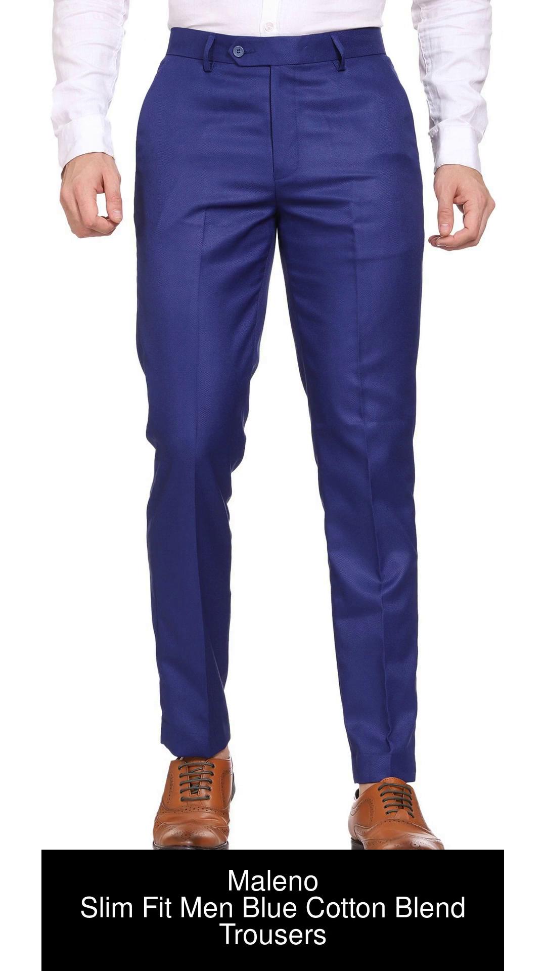 Buy ALLEN SOLLY Blue Textured Cotton Blend Super Slim Fit Mens Trousers   Shoppers Stop