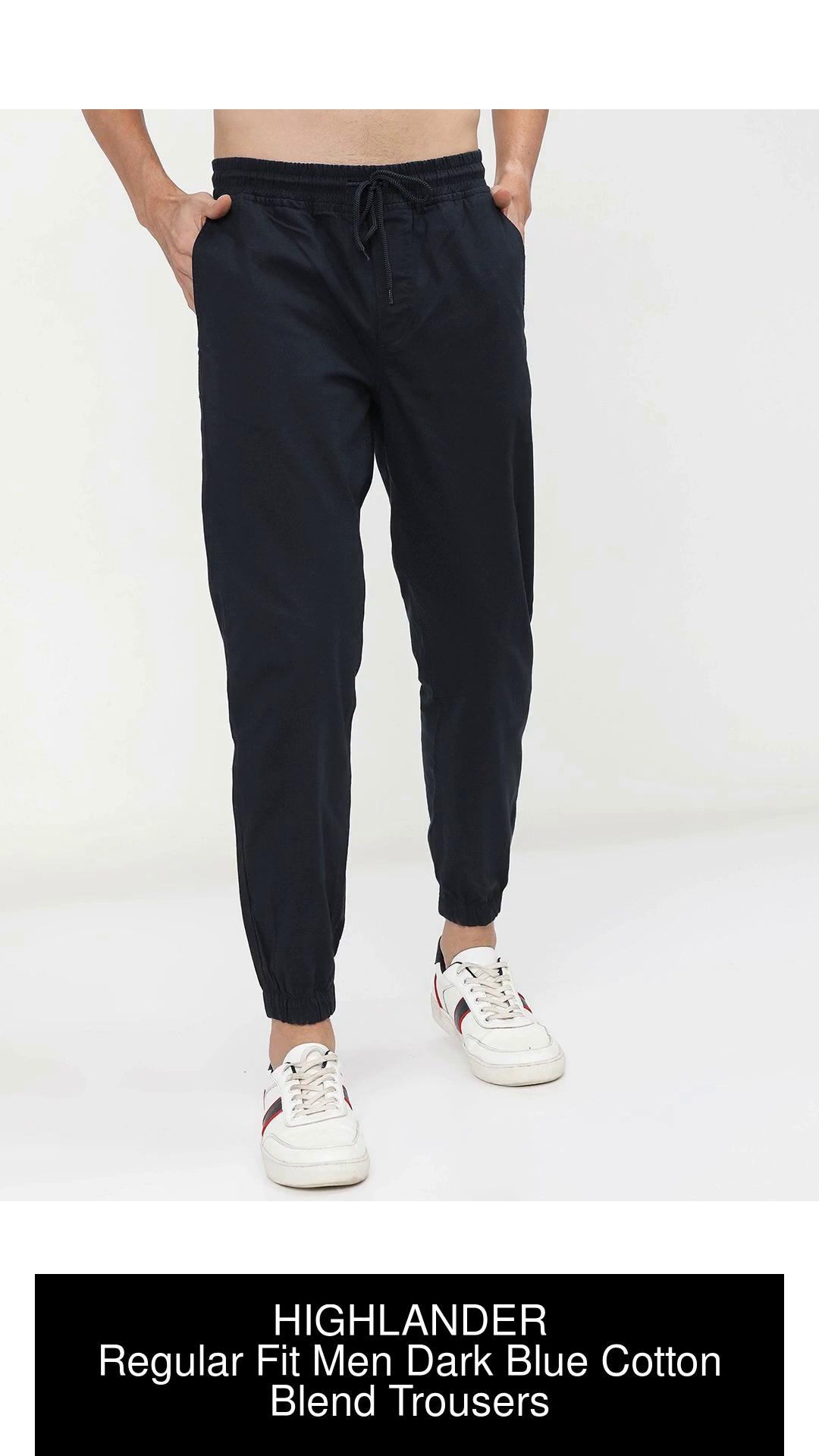 Highlander Men Navy Blue Loose Fit Solid Casual Trousers
