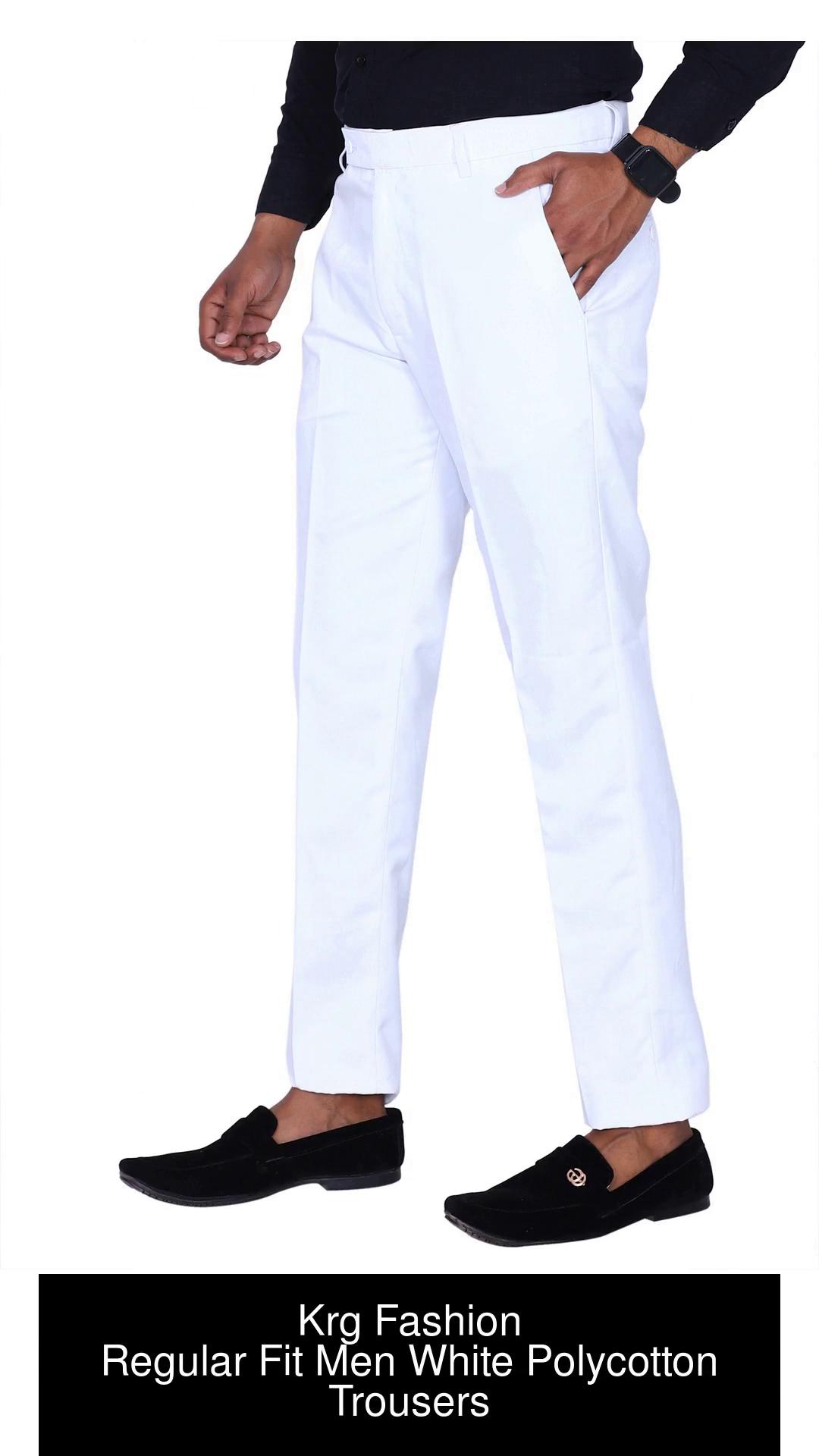 Milky White Plain Solid Regular Fit Cotton Pants For Men