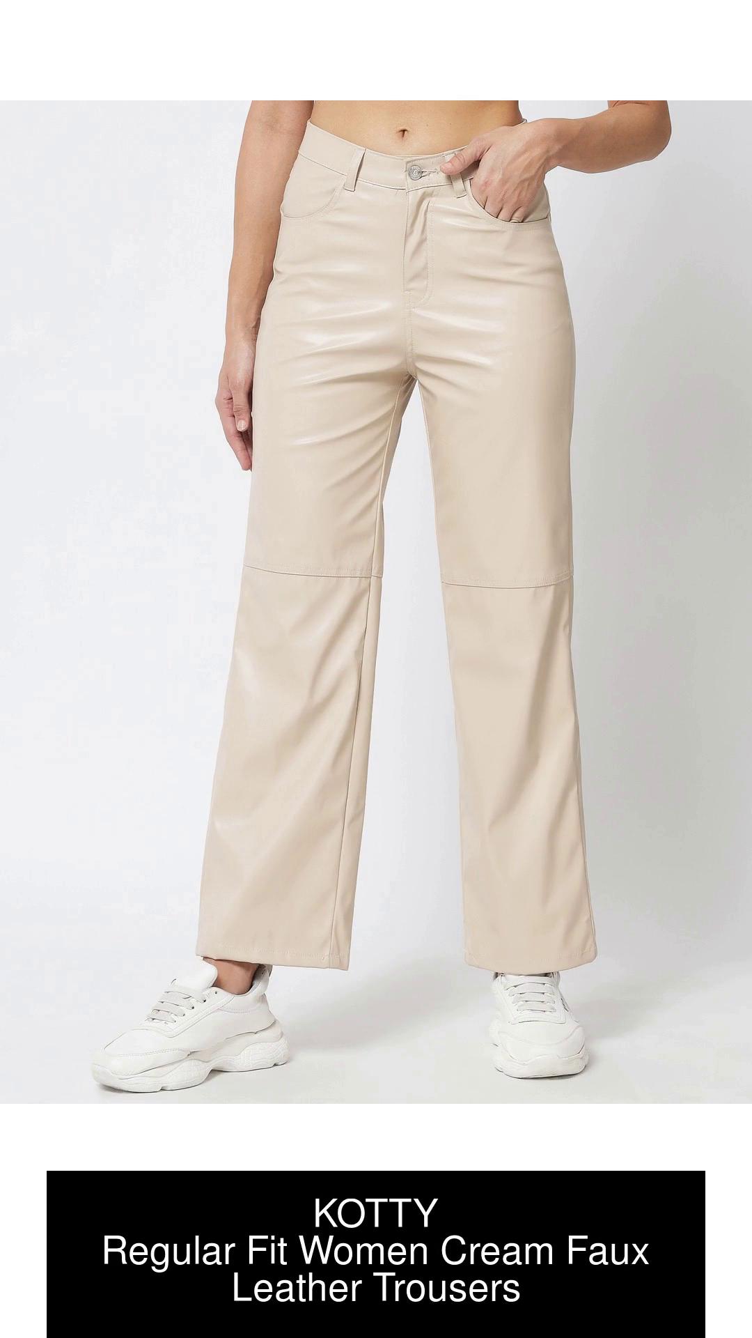 Cream Premium Leather Look Concealed Zip Skinny Leg Trousers  In The Style