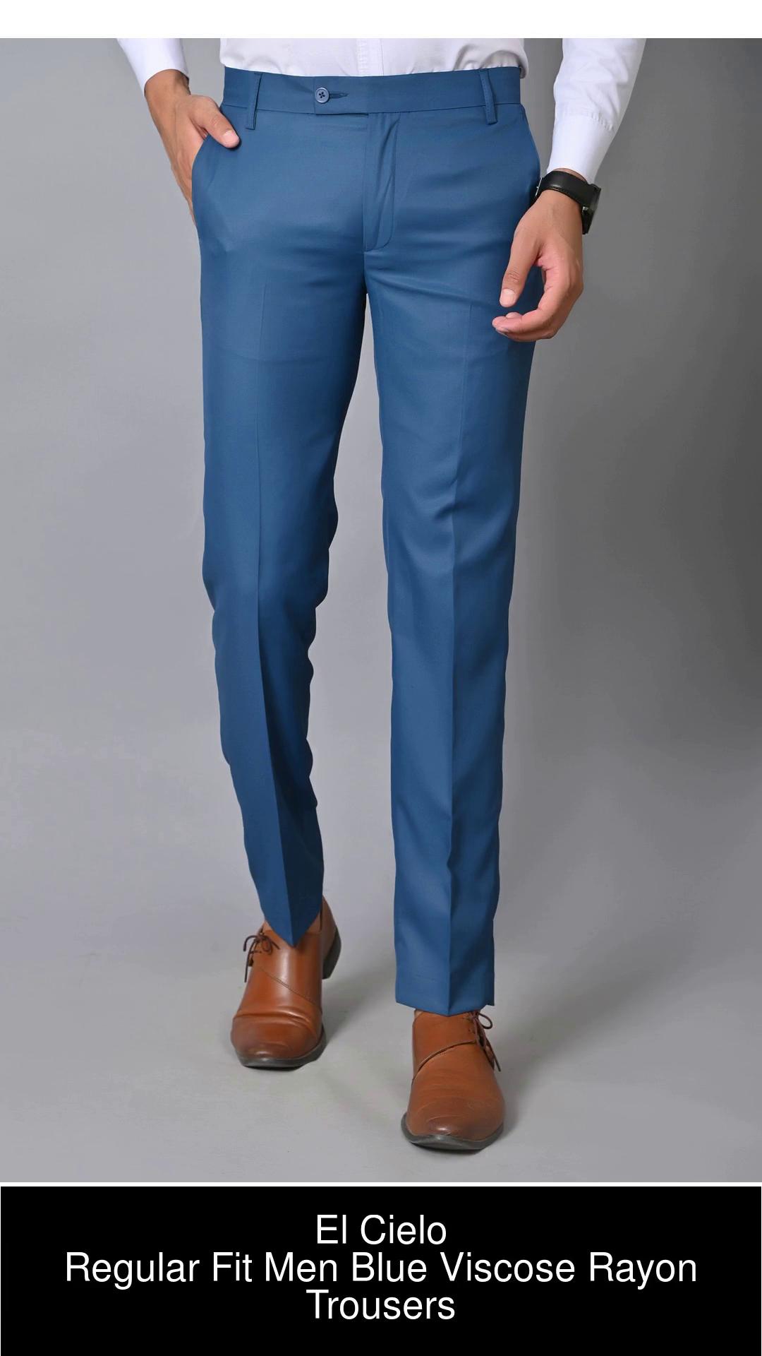 Plain Blue Color Regular Fit Formal Trousers