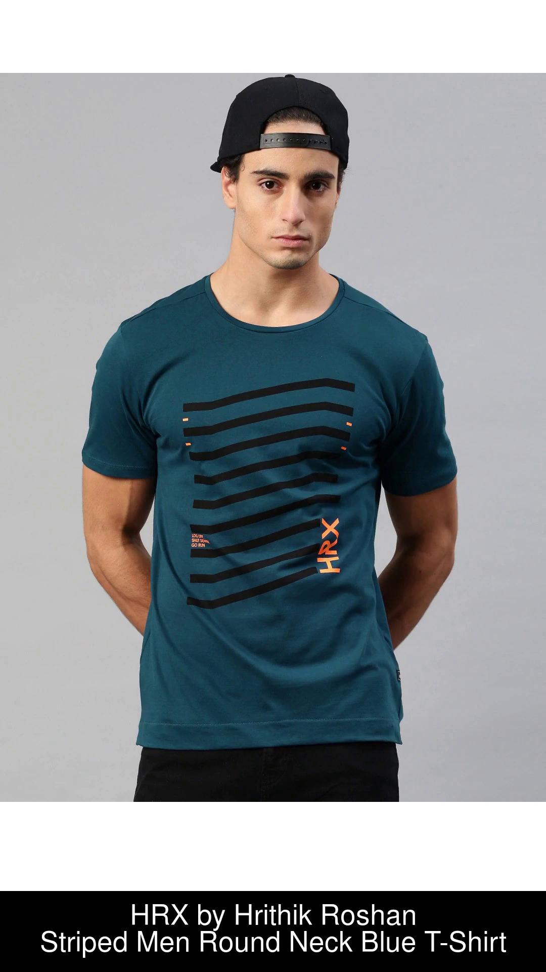 HRX by Hrithik Roshan Striped Men Round Neck Blue T-Shirt - Buy HRX by Hrithik  Roshan Striped Men Round Neck Blue T-Shirt Online at Best Prices in India