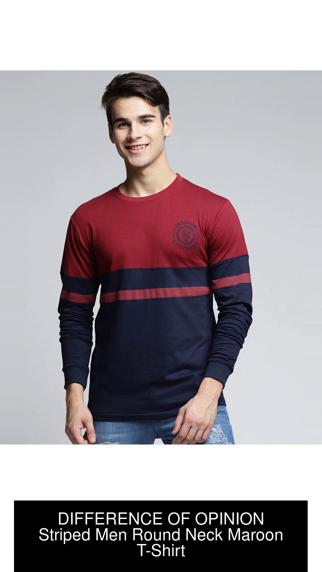 DIFFERENCE OF OPINION Striped Men Round Neck Maroon T-Shirt - Buy  DIFFERENCE OF OPINION Striped Men Round Neck Maroon T-Shirt Online at Best Prices  in India