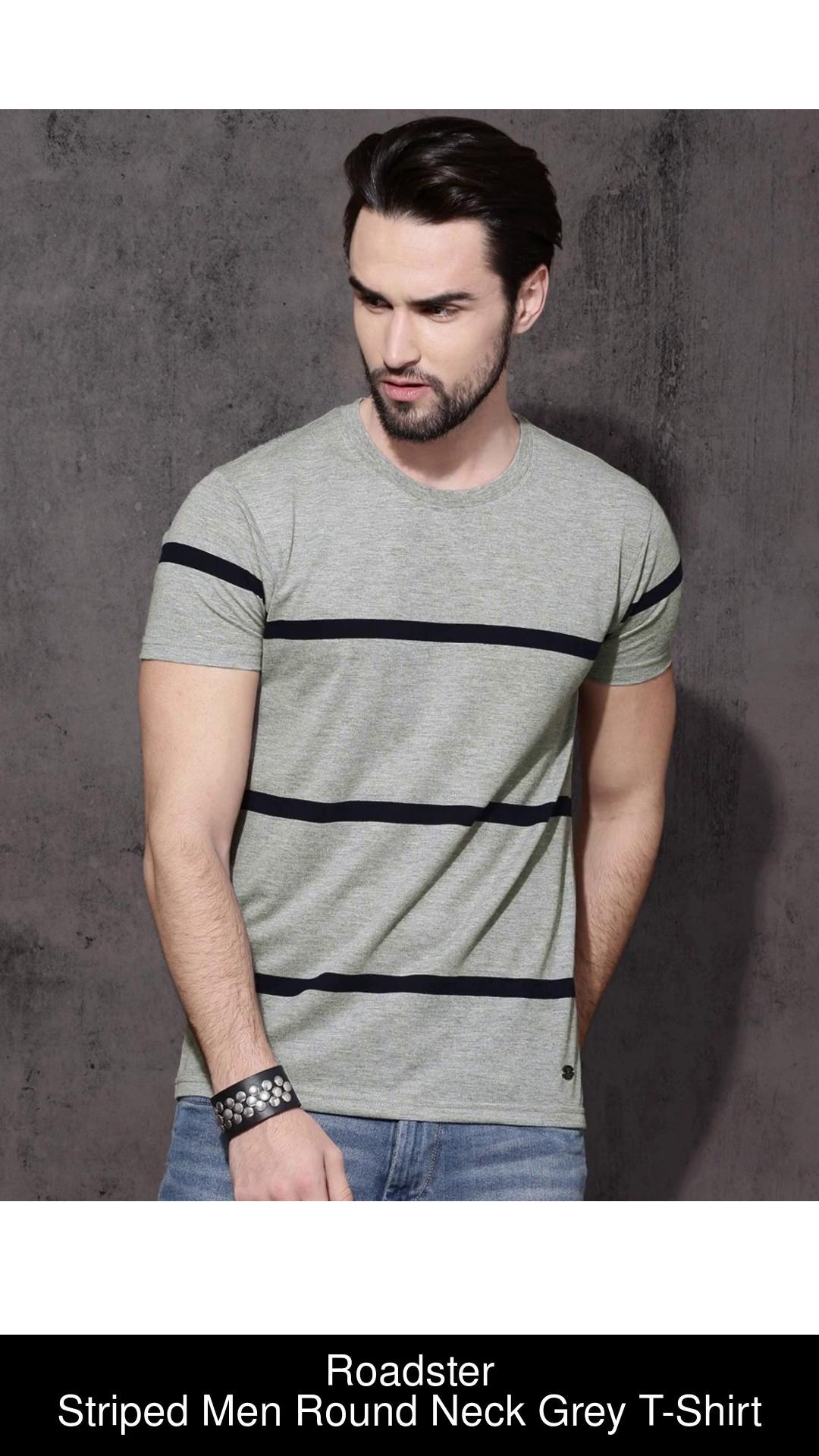 Buy Roadster Men Grey Melange Solid Round Neck T Shirt - Tshirts