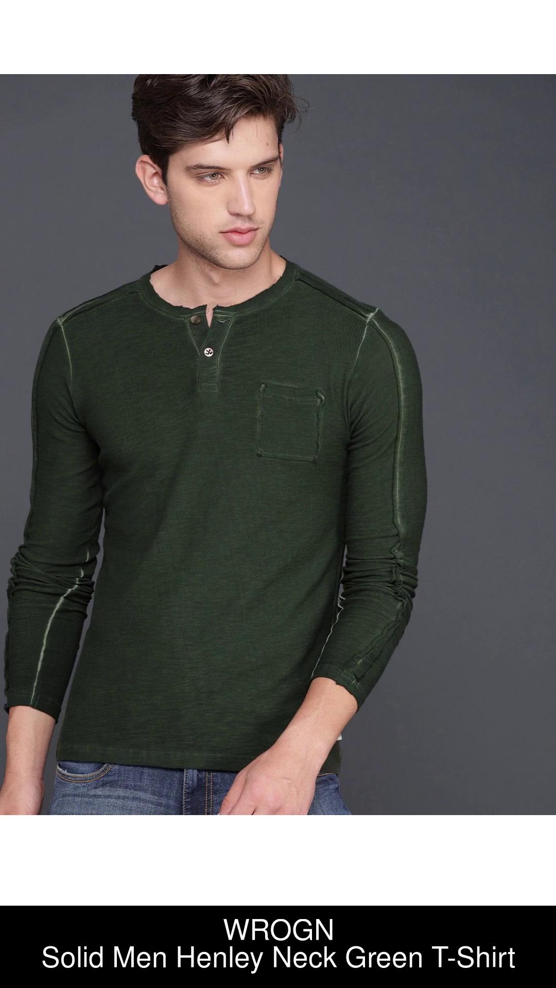 WROGN Solid Men Henley Neck Green T Shirt Buy WROGN Solid Men