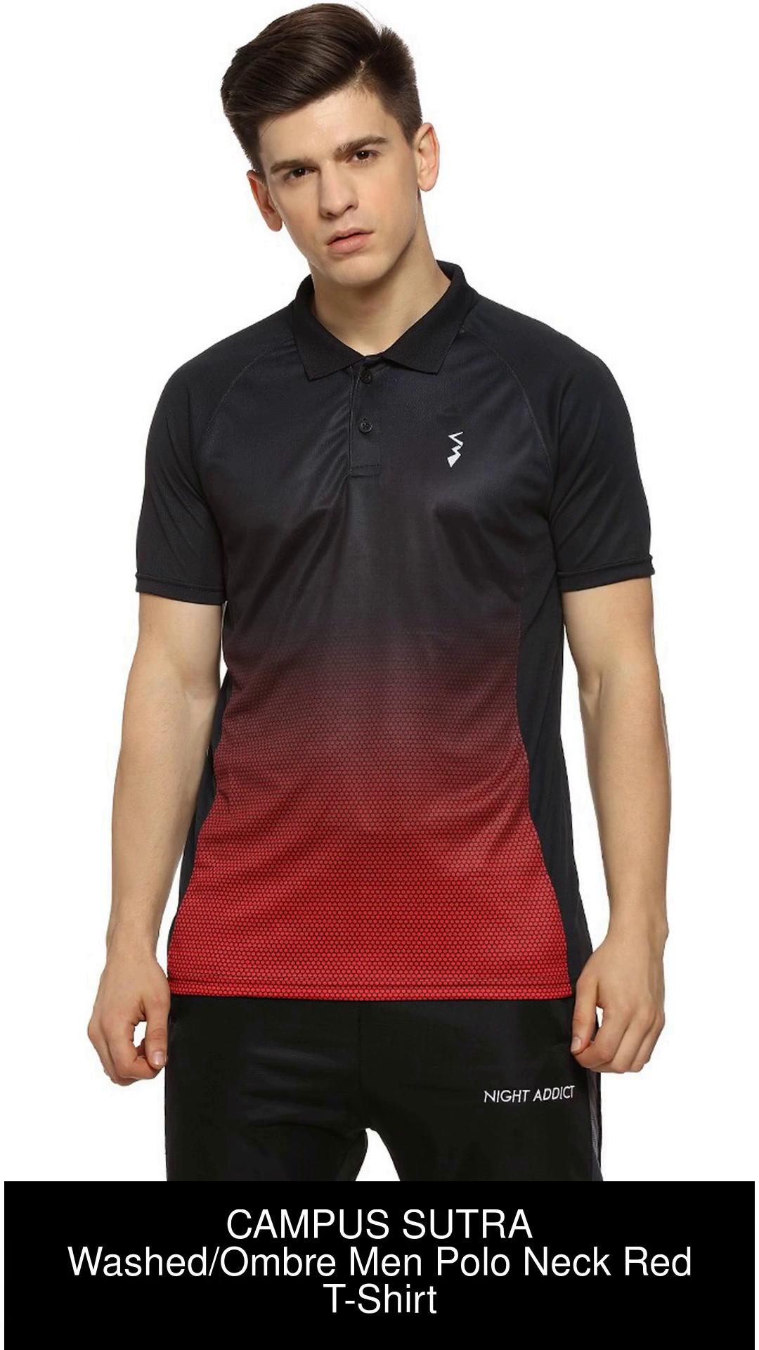 Buy Campus Sutra Men Black Printed Polo Collar Sports T Shirt
