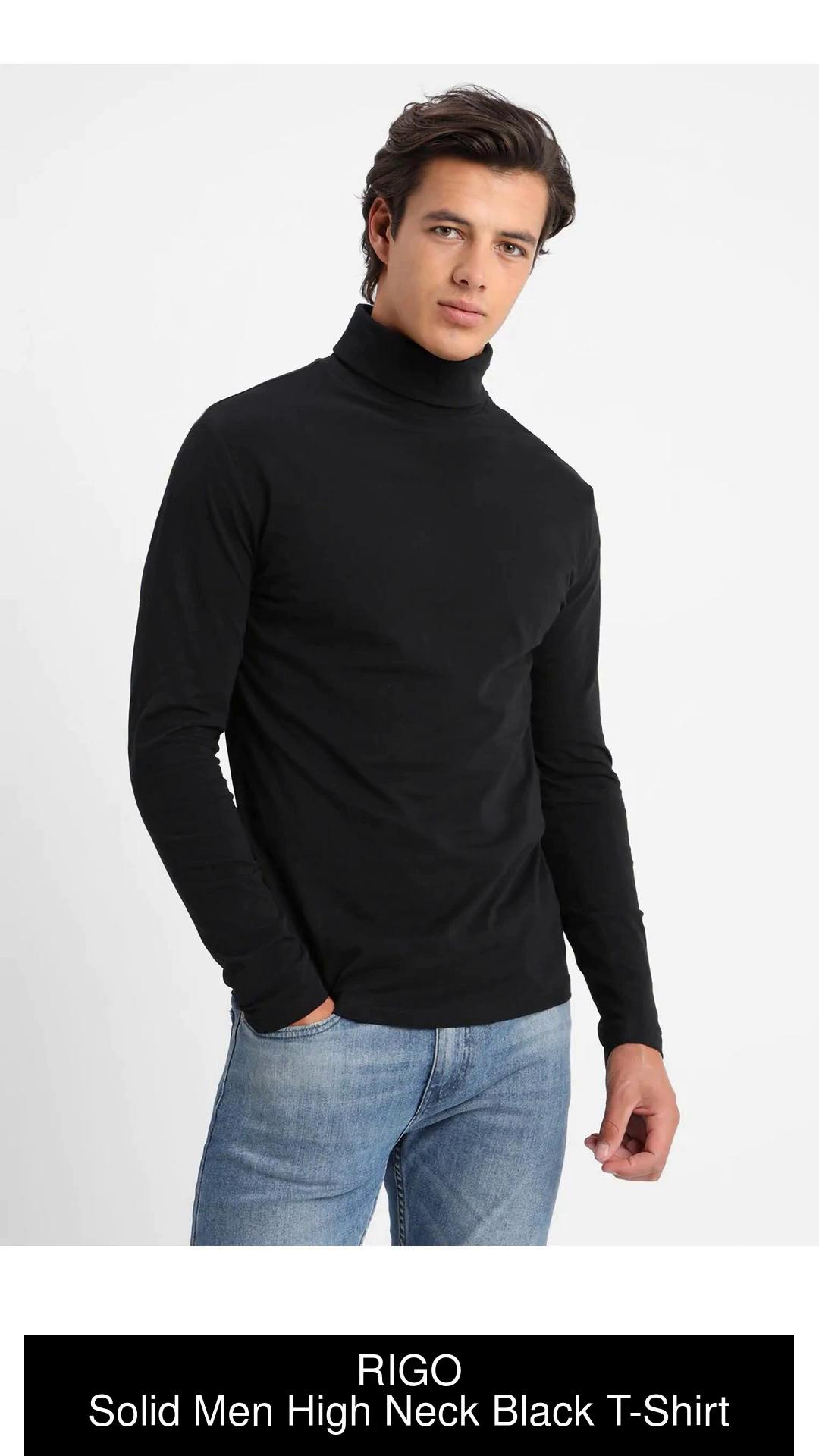 RIGO Solid Men High Neck Black T Shirt Buy RIGO Solid Men High