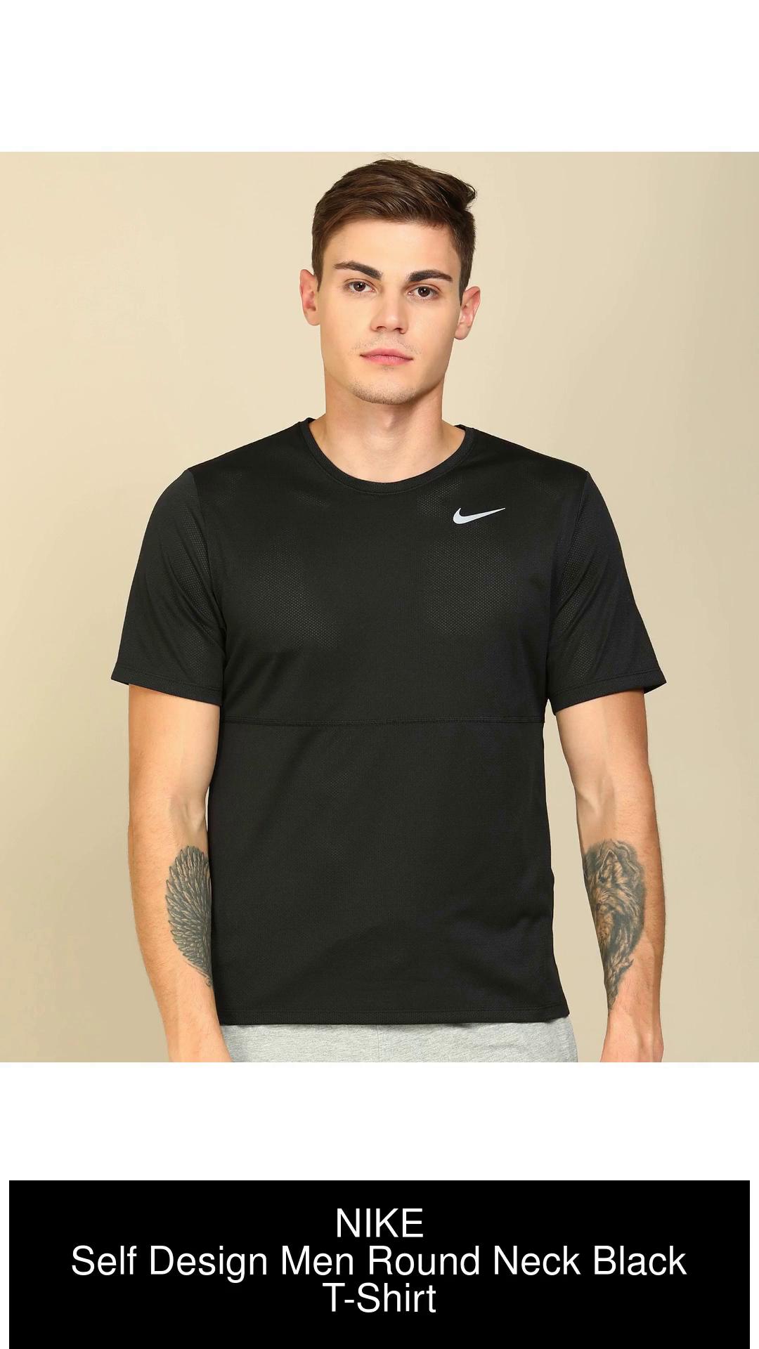 Buy NIKE Self Design Men Round Neck Black T-Shirt Online at Best