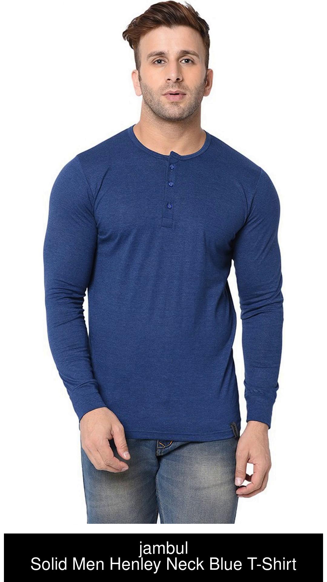 Buy jambul Solid Men Henley Neck Blue T-Shirt Online at Best Prices in  India