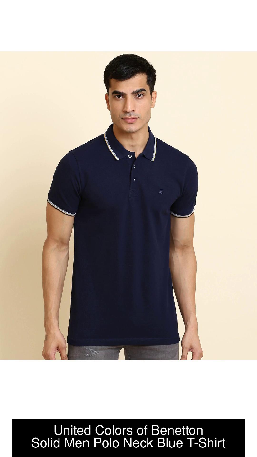 United Colors of Benetton Solid Men Polo Neck Blue T Shirt Buy