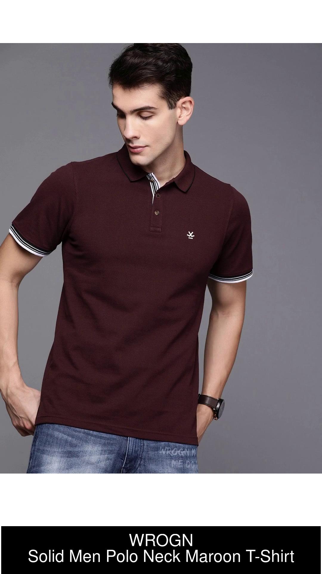 Buy Men Maroon Solid Polo Neck T-shirt Online - 708835