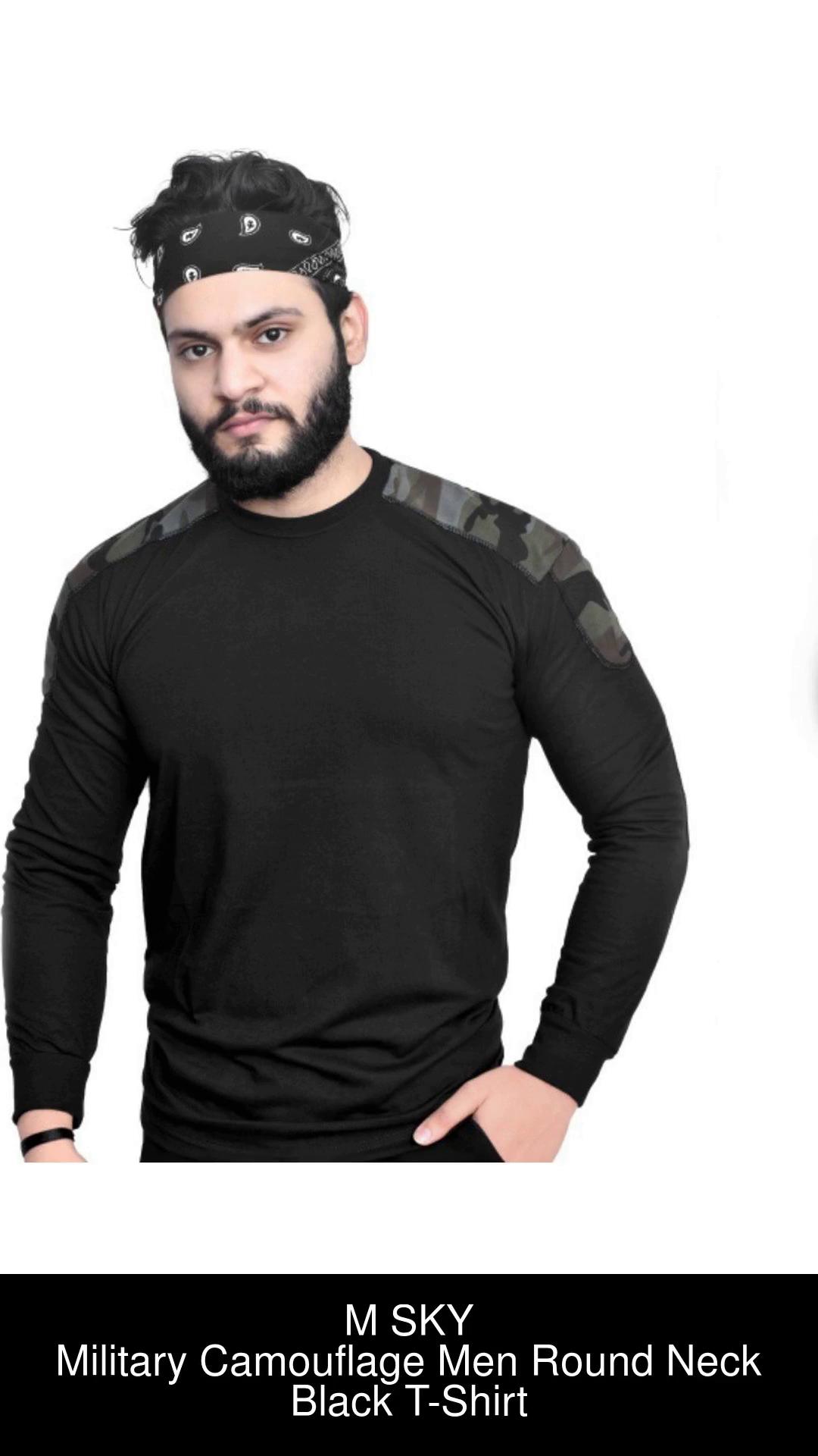 M SKY Military Camouflage Men Round Neck Black T-Shirt - Buy M SKY Military  Camouflage Men Round Neck Black T-Shirt Online at Best Prices in India