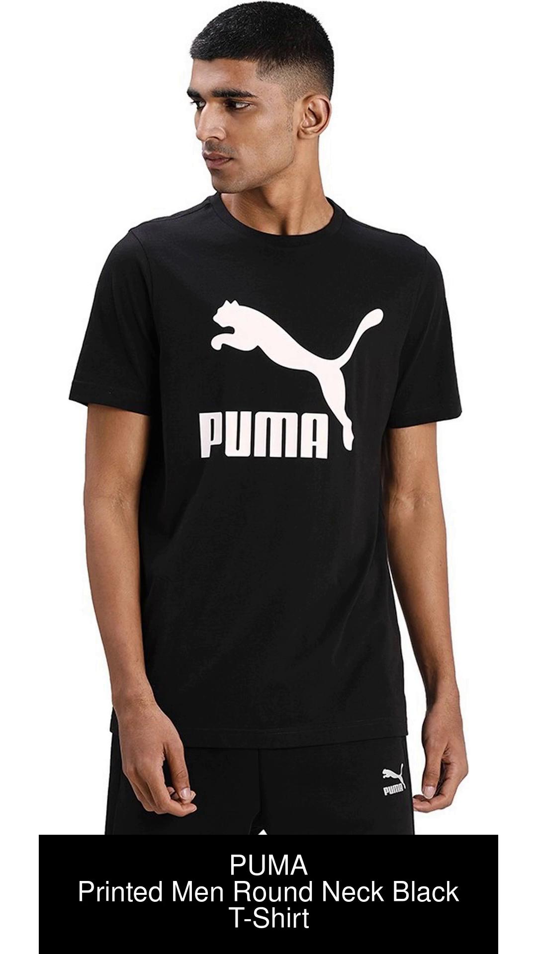 PUMA Solid Neck PUMA Solid T-Shirt Prices Men Round Best T-Shirt Black Round in Online Black - Buy Men at India Neck