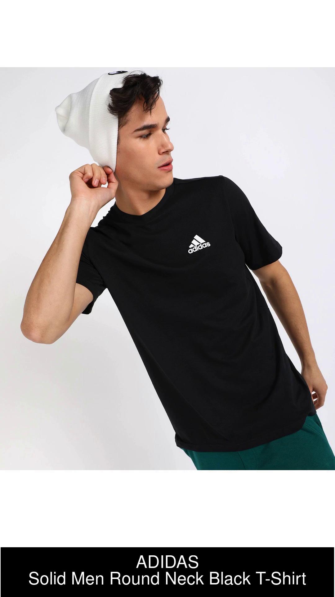 ADIDAS Solid Men Round Neck Black T-Shirt - Buy ADIDAS Solid Men Round Neck Black  T-Shirt Online at Best Prices in India