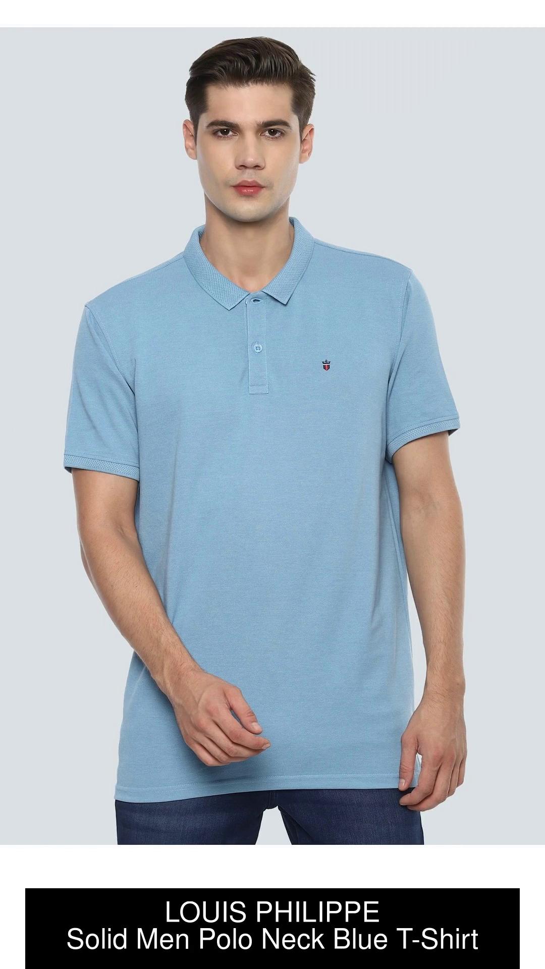 Louis Philippe Men Blue Solid Polo Neck T-shirt: Buy Louis