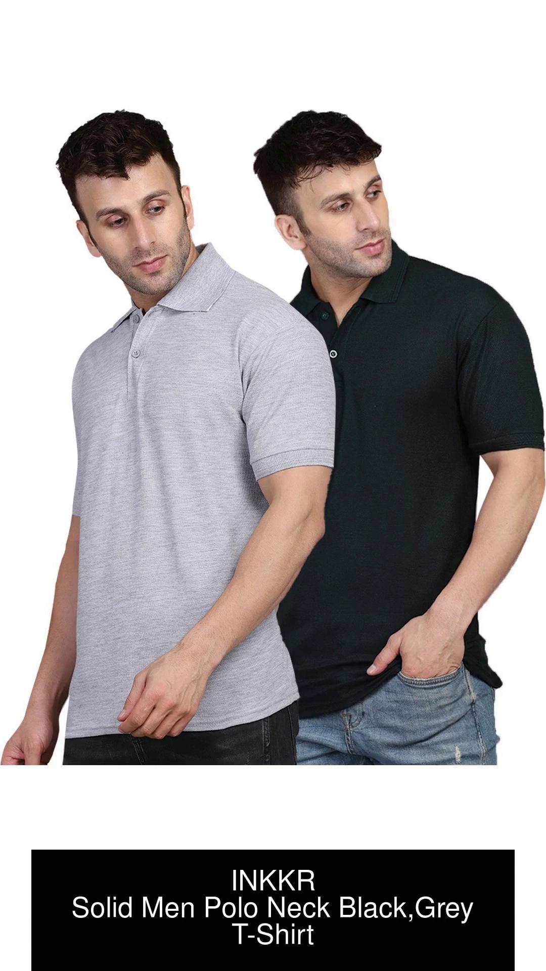 Men Grey Solid Polo Neck T-shirt