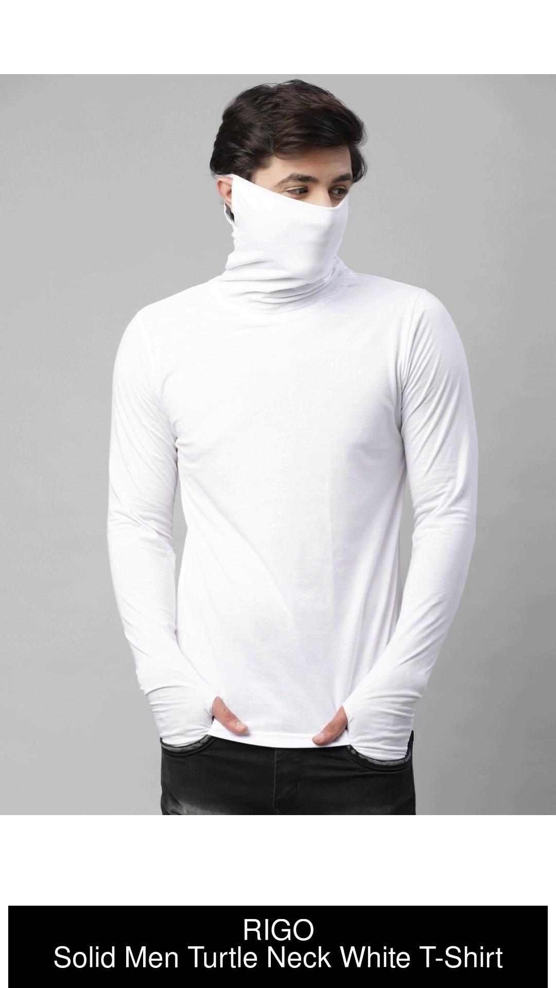 RIGO Solid Men Turtle Neck White T Shirt Buy RIGO Solid Men