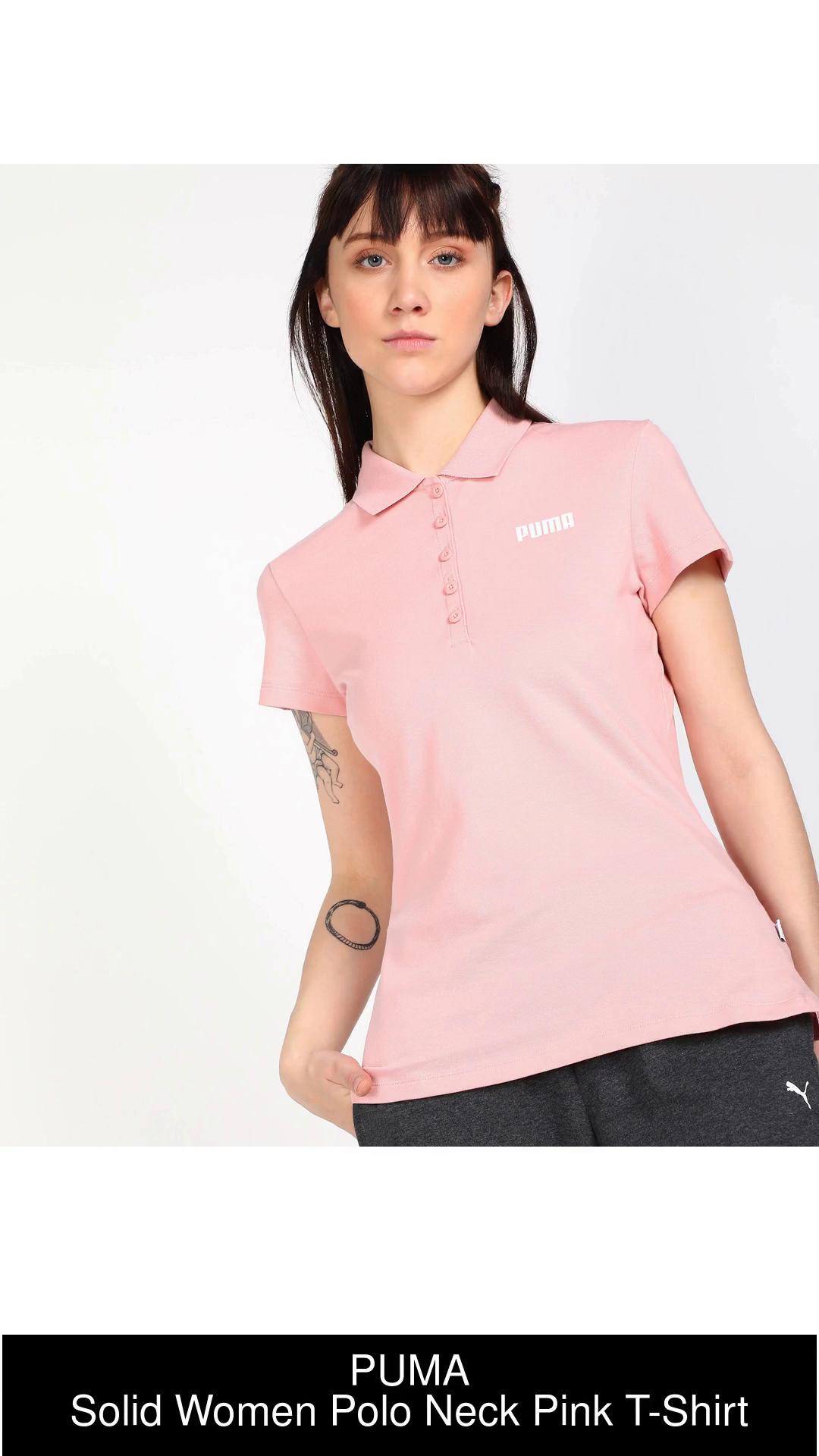 PUMA Solid Women Polo Neck Pink T-Shirt - Buy PUMA Solid Women Polo Neck Pink  T-Shirt Online at Best Prices in India