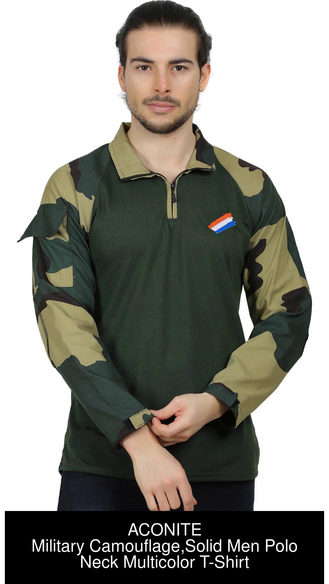 ACONITE Military Camouflage Solid Men Polo Neck Multicolor T Shirt