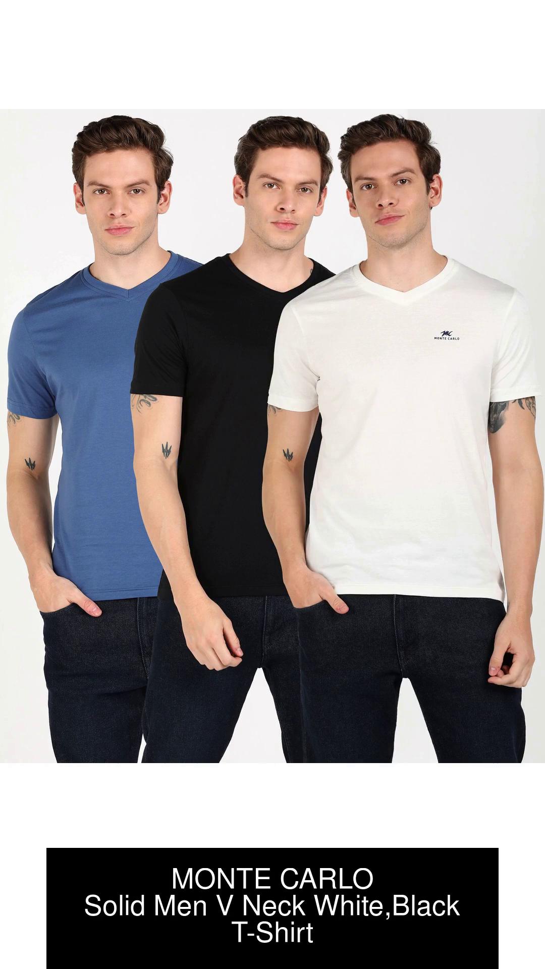 Buff Solid Men V Neck White, Blue, Black T-Shirt - Buy White, Blue