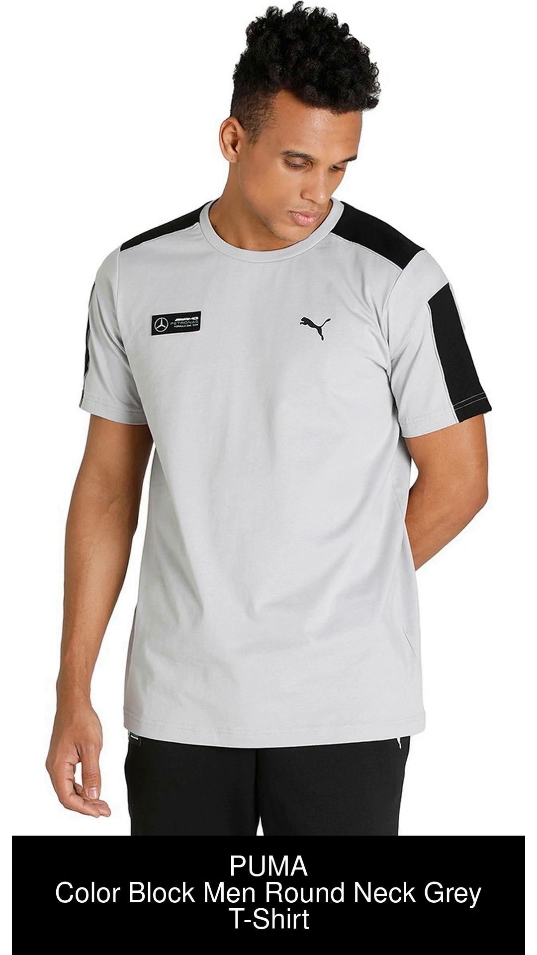 Round Prices T-Shirt Neck PUMA Neck - PUMA Men T-Shirt Buy at Colorblock Grey Best Grey Colorblock Round India Online Men in