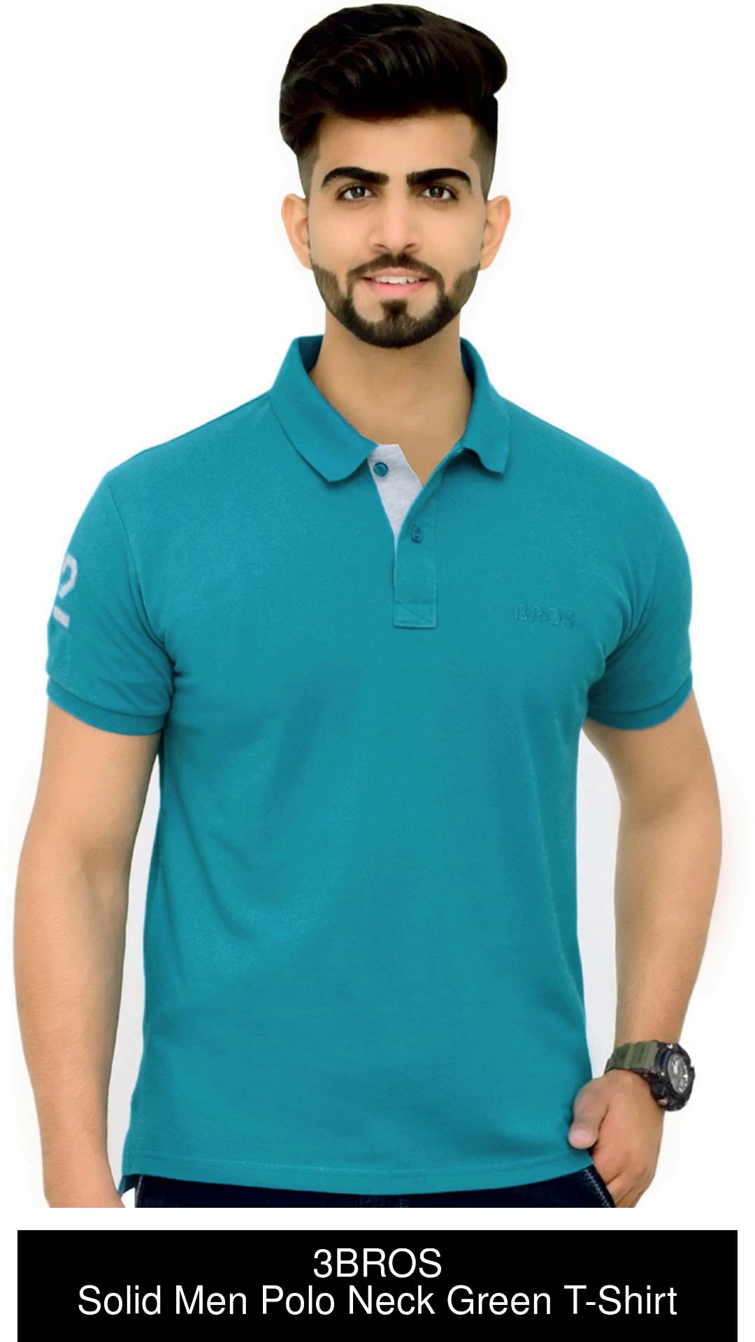 Men Green Solid Polo Neck T-shirt