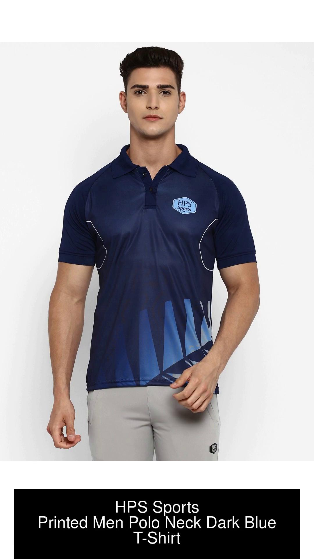Printed Men Polo Neck Blue Cricket T-Shirt/Jersey