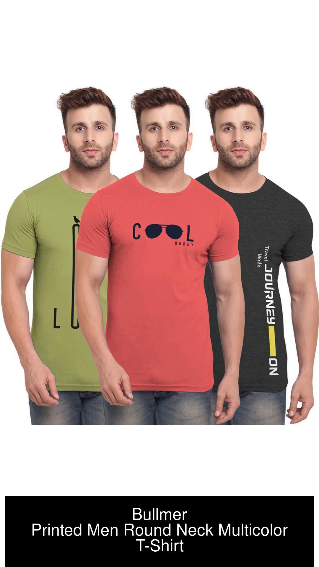 BULLMER Men Multicolor Cotton Blend Printed Pack of 3 T-shirt T Shirt For  Men | Men T Shirt | Men Tshirt | Tshirt for Men | T Shirts | Tshirts 