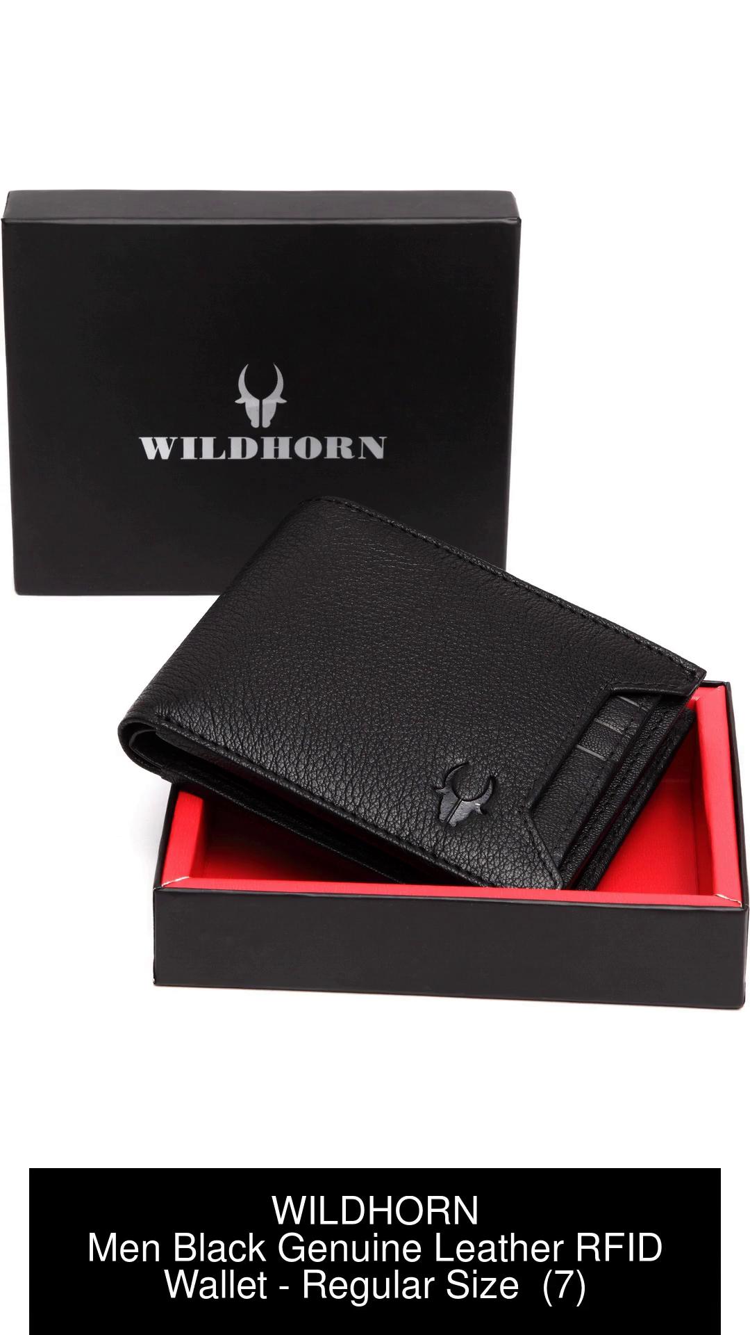 WILDHORN Men Casual Formal Black Genuine Leather Wallet Black