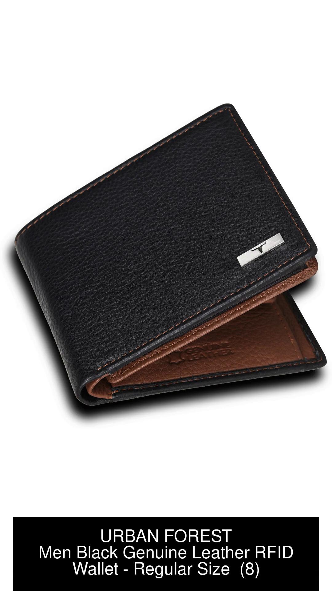 URBAN FOREST Men Black Genuine Leather Wallet Black Redwood